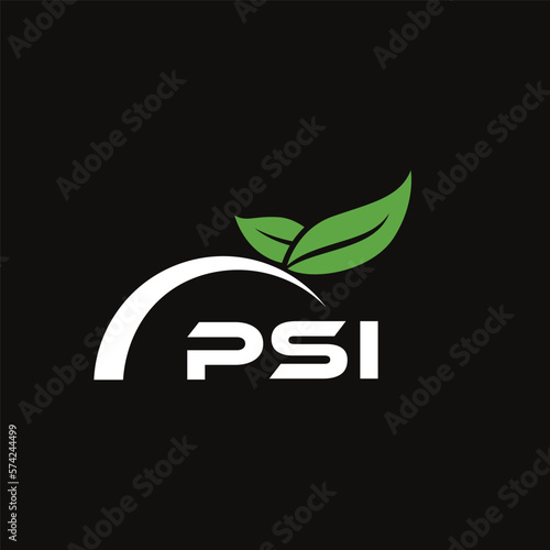 PSI letter nature logo design on black background. PSI creative initials letter leaf logo concept. PSI letter design.