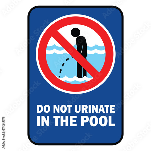 do not urinate  in the pool no peeing in the swimming pool no urinating with warning text and blue background