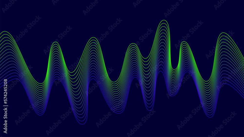 Dark background with Blue Green wave lines. Flowing waves design ...