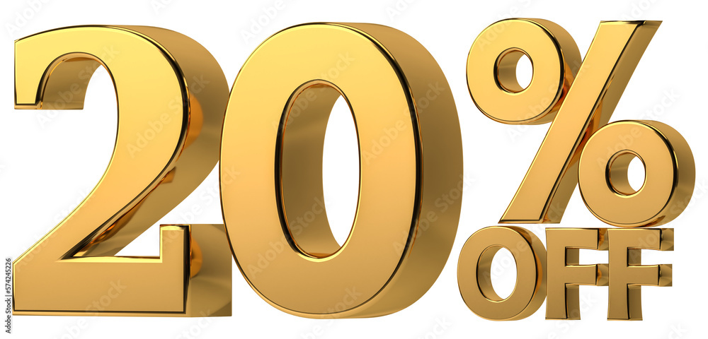 3d golden 20% off discount isolated on transparent background for sale promotion. Number with percent sign. Include png format 3d golden 20% off discount isolated on transparent background for sale promotion. Number with percent sign. Include png format