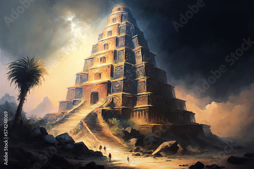 Ancient Babylon with tower of Babel  Generative AI