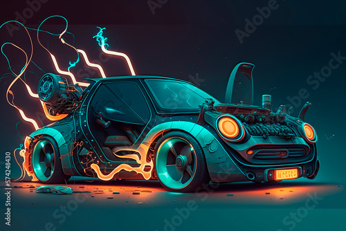 generative ai illustration of futuristic concept of electro car on electro station  generative ai