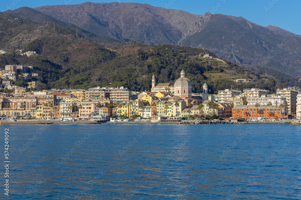 View of Genoa Pegli from the sea, Italy