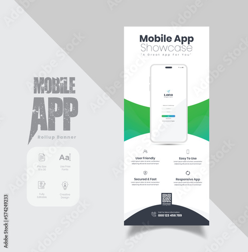 Mobile App Promotion Roll-up Banner Design, roll-up banner template design
