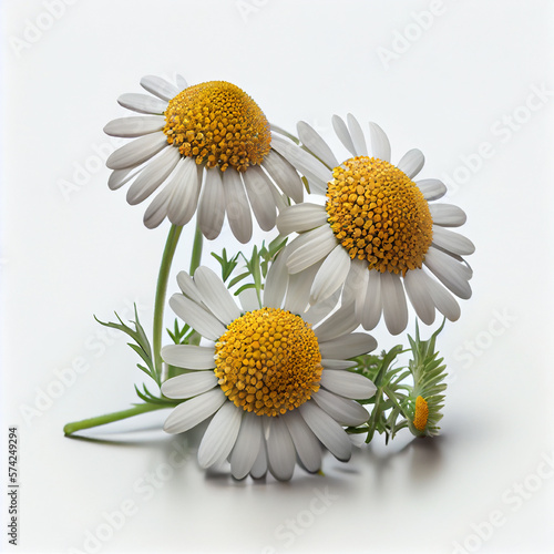 Chamomile flowers | Sprig of chamomile flowers | Chamomile flowers for tea label | Chamomile flowers isolated with white background | Generative AI | Hyper realistic | Photorealism | Digital art
