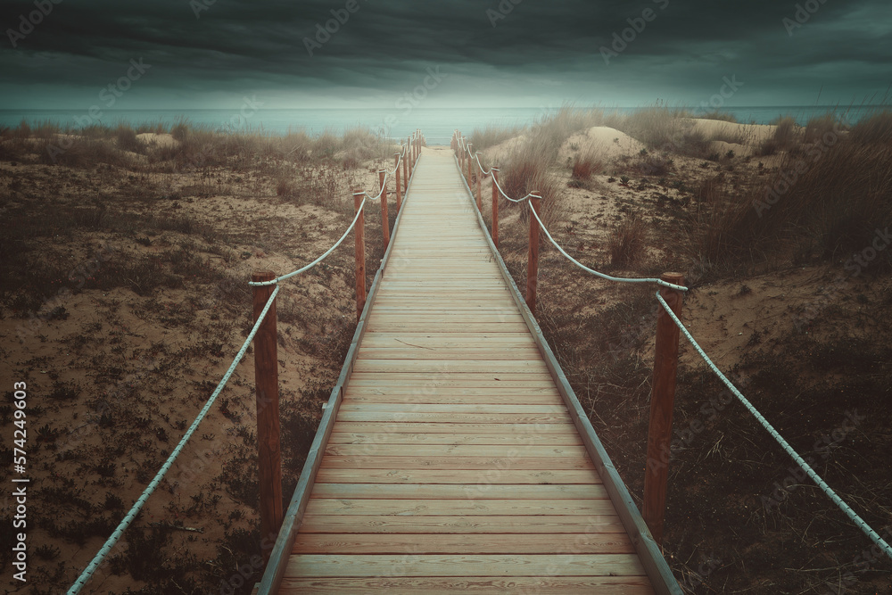 Pathway to the sea. Dramatic cloudscape Pathway to the sea. Dramatic cloudscape