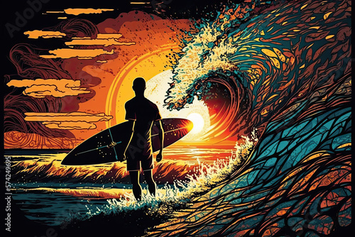 Generative AI Sunset surfer