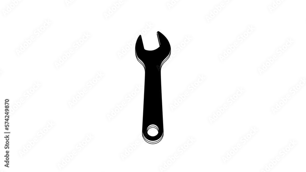 Black Wrench icon isolated on white background. Spanner repair tool. Service tool symbol. 4K Video motion graphic animation Black Wrench icon isolated on white background. Spanner repair tool. Service tool symbol. 4K Video motion graphic animation