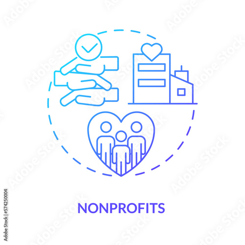 Nonprofits blue gradient concept icon. Charity organization strategy. Companies in private sector abstract idea thin line illustration. Isolated outline drawing. Myriad Pro-Bold font used