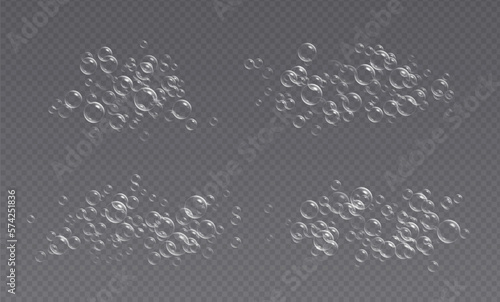 Underwater fizzing bubbles, soda or champagne carbonated drink, sparkling water. Effervescent drink. Aquarium, sea, ocean or soap bubbles vector illustration.
