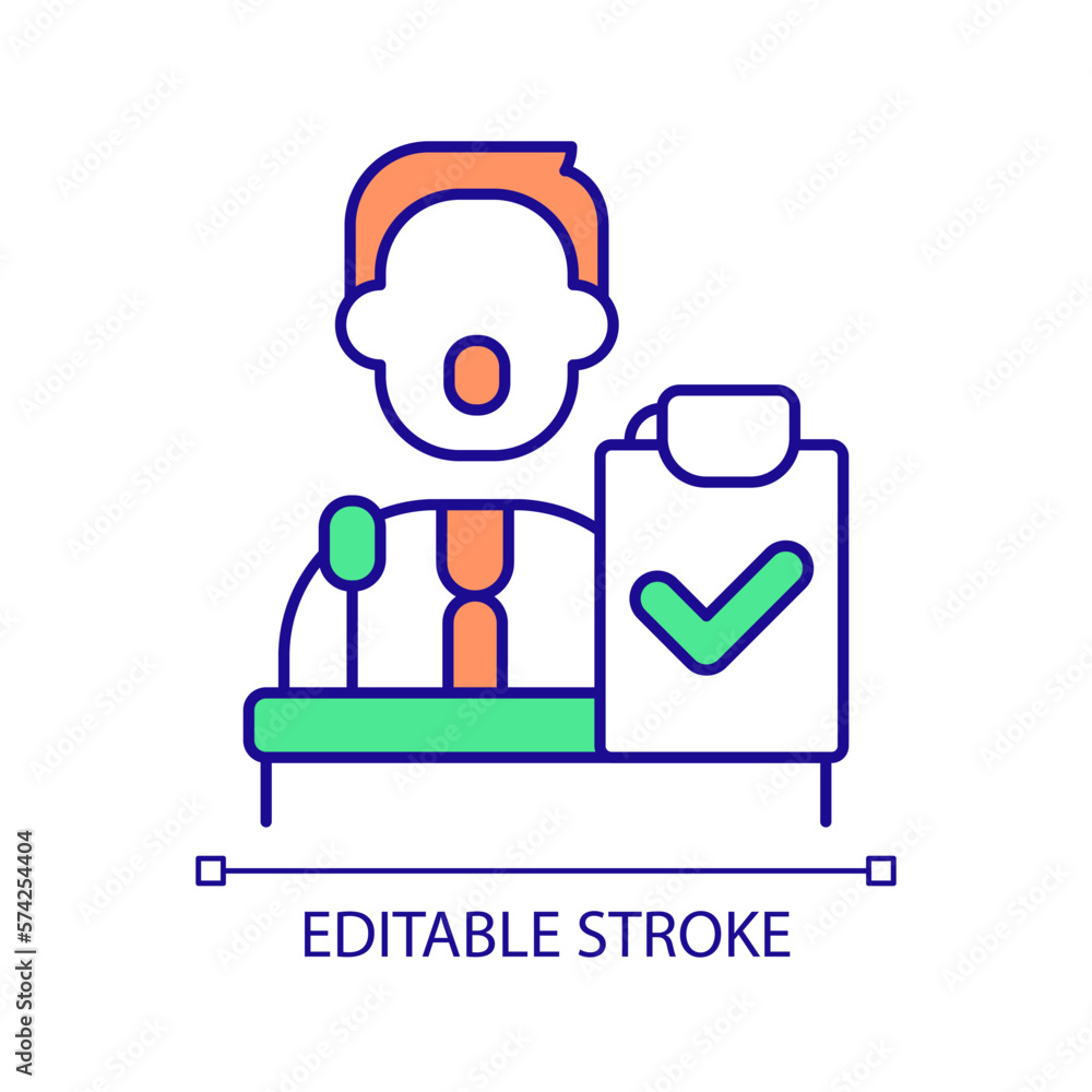 Politician presenting program RGB color icon. Men performing on podium. Public speech of company manager. Isolated vector illustration. Simple filled line drawing. Editable stroke