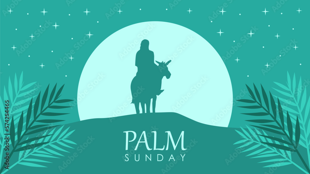 palm sunday background with jesus on donkey silhouette Stock Vector ...