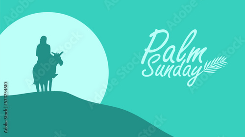 Stampa su tela palm sunday banner template with jesus on donkey silhouette