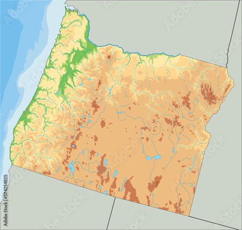 Highly detailed Oregon physical map.