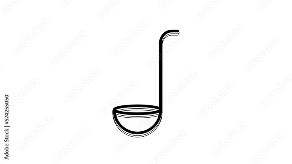 Black Kitchen ladle icon isolated on white background. Cooking utensil. Cutlery spoon sign. 4K Video motion graphic animation Black Kitchen ladle icon isolated on white background. Cooking utensil. Cutlery spoon sign. 4K Video motion graphic animation