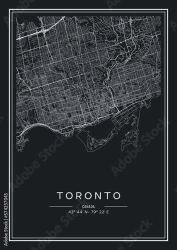 Black and white printable Toronto city map, poster design, vector illistration.