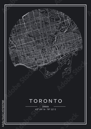 Black and white printable Toronto city map, poster design, vector illistration.