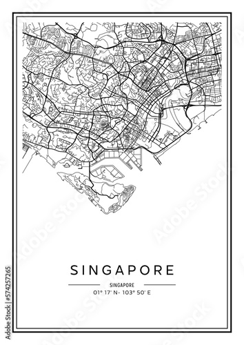 Black and white printable Singapore city map, poster design, vector illistration.