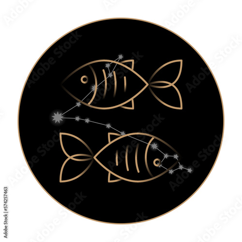 PISCES zodiac horoscope astrology label with element  planet icon glyph. Thin line sign symbol art design vector illustration