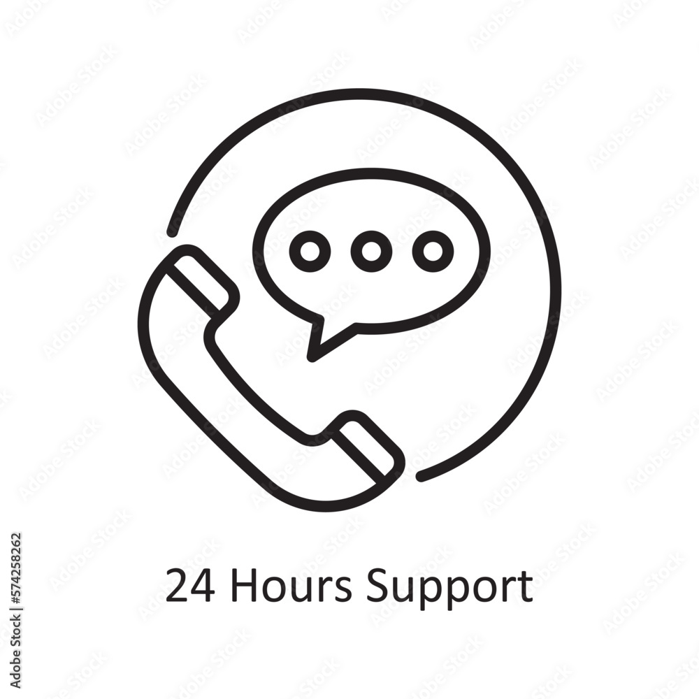Obraz premium 24 Hours Support Vector Outline icon Design illustration. Communication Symbol on White background EPS 10 File