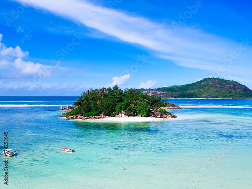 Drone shot of Lilette island view near Mahe, Seychelles 