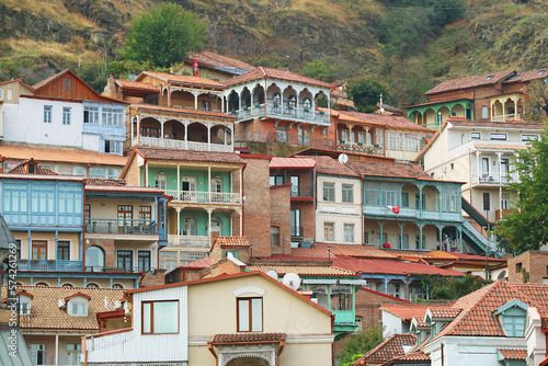 Group of Georgian Traditional Buildings on the Slope of Narikala Hill in the Old Tbilisi, Georgia © jobi_pro