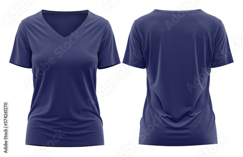 T-shirt v-neck short sleeve woman, 3d rendering, Navy