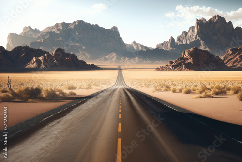 Road in the mountains in the desert. AI generative.