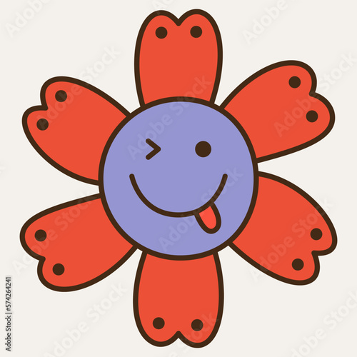 Smiling flower, abstract personage, mascot design, funny face, cute icon