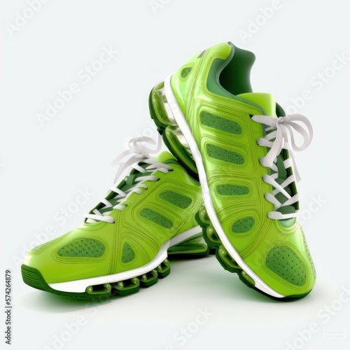 Sport shoes, light green color running sneakers isolated on white background, Generative AI 