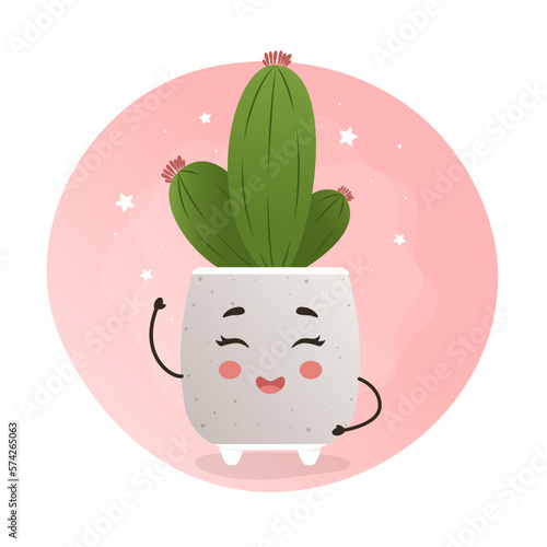 cute kawaii houseplant, kawaii cacti, a cactus in a pot, houseplant, home garden, gardening, plant lover, houseplant shop concept, greenhouse 