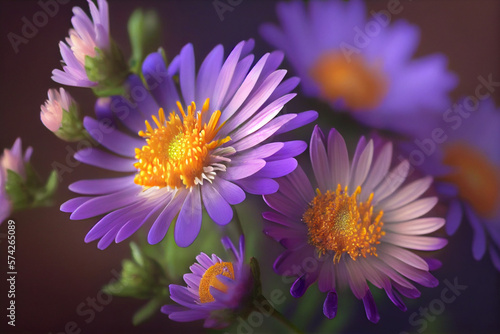 Autumnal asters blooming background, AI Generated