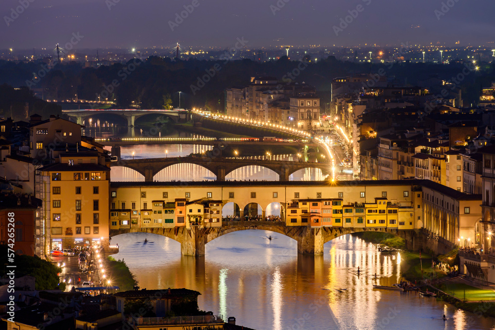 Ponte Vecchio bridge over Arno river at sunset, Florence, Italy Ponte Vecchio bridge over Arno river at sunset, Florence, Italy