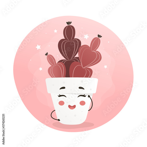 cute kawaii houseplant, kawaii cacti, a cactus in a pot, houseplant, home garden, gardening, plant lover, houseplant shop concept, greenhouse 