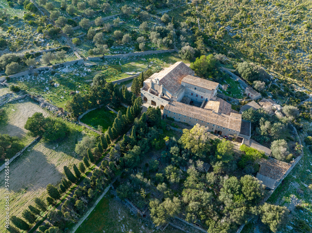 Aerial view, Spain, Balearic Islands, Mallorca, Ermita de Betlem, Parc Natural Peninsula de Llevant, near Artà