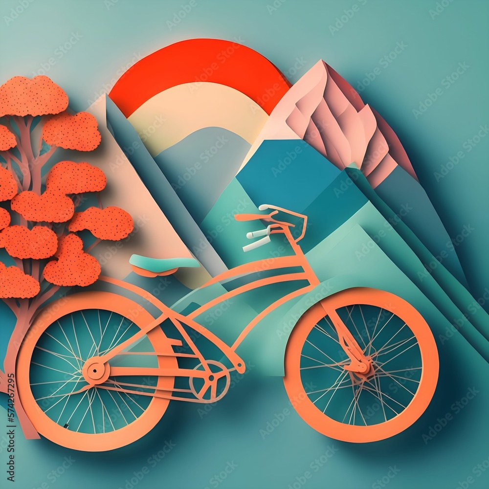 A origami vintage bicycle. Very colorful in pastel colors Stock Illustration Adobe Stock