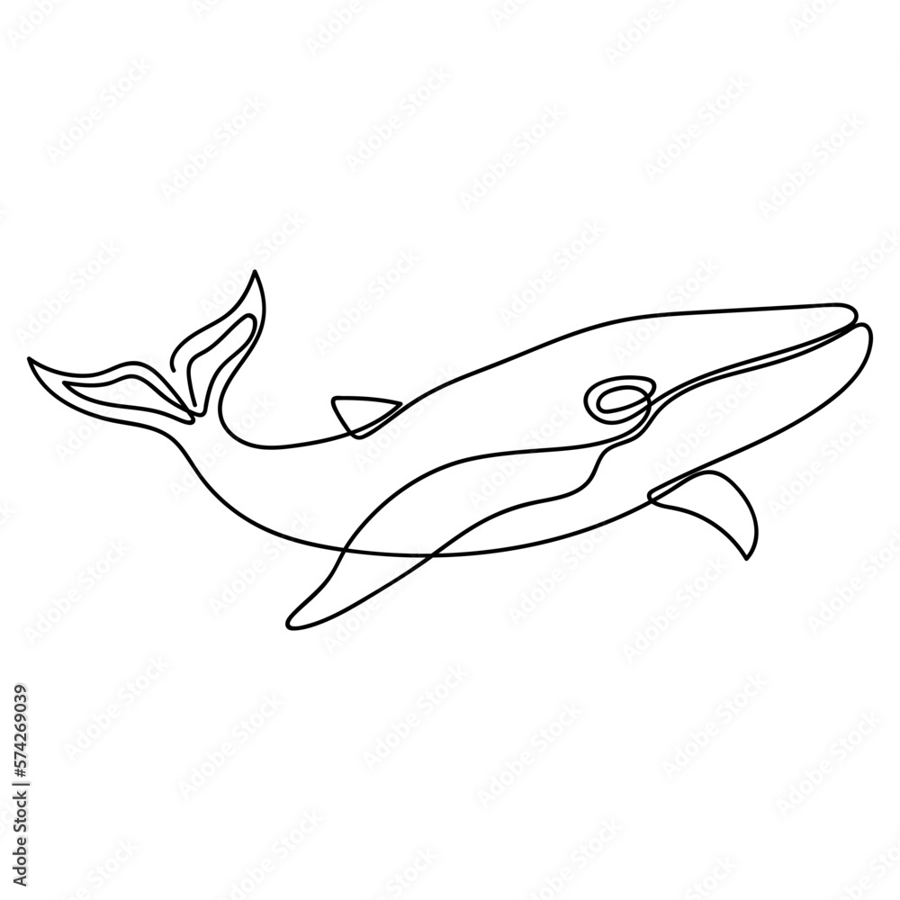 Whale drawn in one line on white. Underwater animal. Mammal of the oceans. Design for logo, tattoo. Whale drawn in one line on white. Underwater animal. Mammal of the oceans. Design for logo, tattoo.
