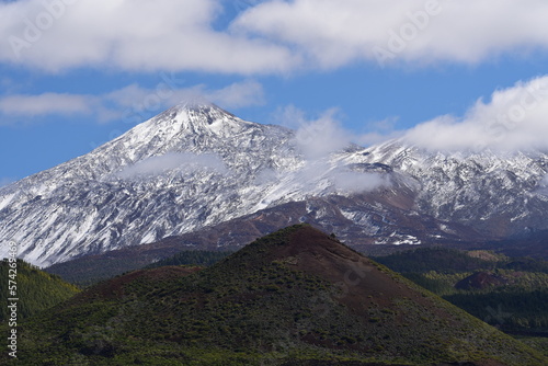 The peak of the volcano of Pico del Teide during winter. 