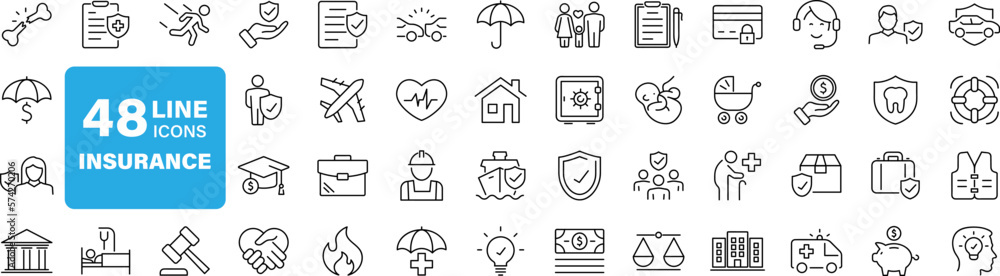 Insurance set of web icons in line style. Insurance and assurance icons ...