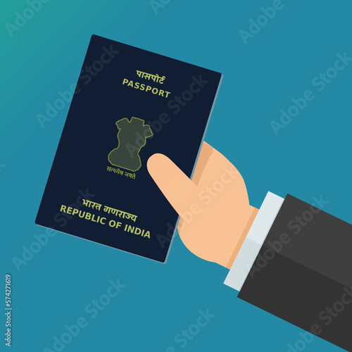 Presentation of the Indian passport (flat design)	