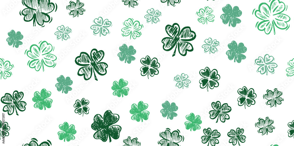Fototapeta premium Clover set, Saint Patricks Day, hand drawn illustrations. 