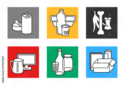 Waste sorting stickers set in square form