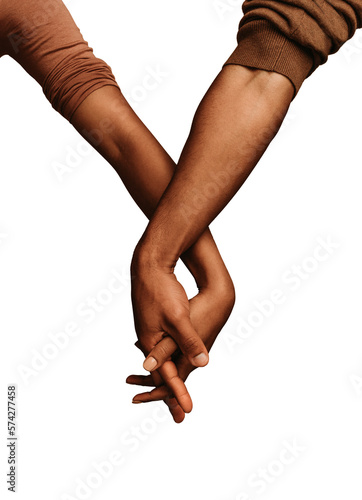 Two hands with interlocked fingers isolated on a transparent background
