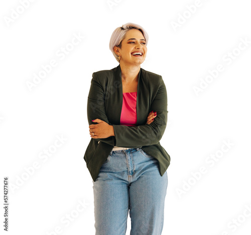 Laughing business woman isolated on a transparent background