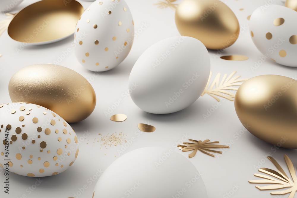 Minimalistic easter background. Created by Generative AI. Easter eggs on white background Minimalistic easter background. Created by Generative AI. Easter eggs on white background