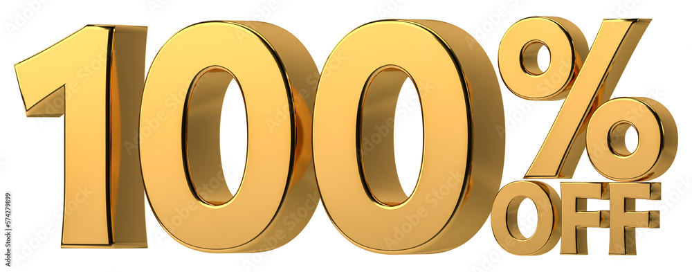 3d golden words 100 percent off isolated on  transparent. Number with % sign. Include png format
