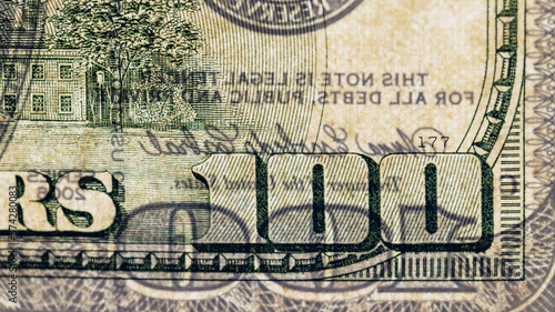 close-up of one hundred American dollars transparent in the light