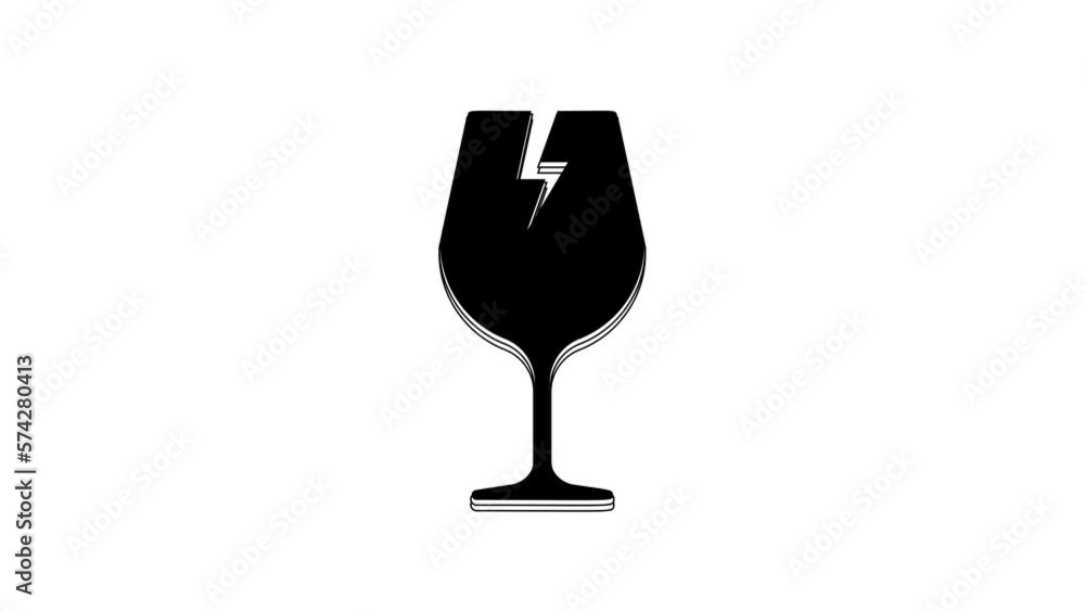 Black Fragile broken glass symbol for delivery boxes icon isolated on white background. 4K Video motion graphic animation Black Fragile broken glass symbol for delivery boxes icon isolated on white background. 4K Video motion graphic animation