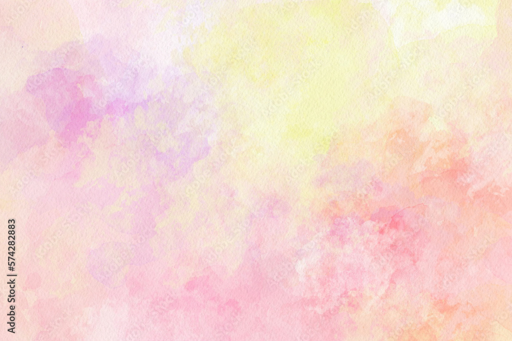 Colorful abstract watercolor background with painted sunset sky colors of pink and yellow. painting on border for template or website