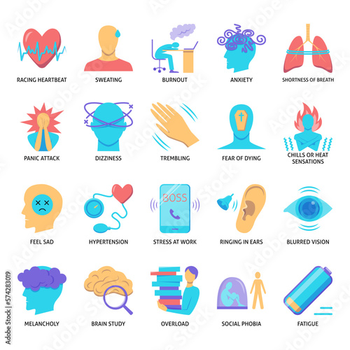 Stress symptoms and causes icon set